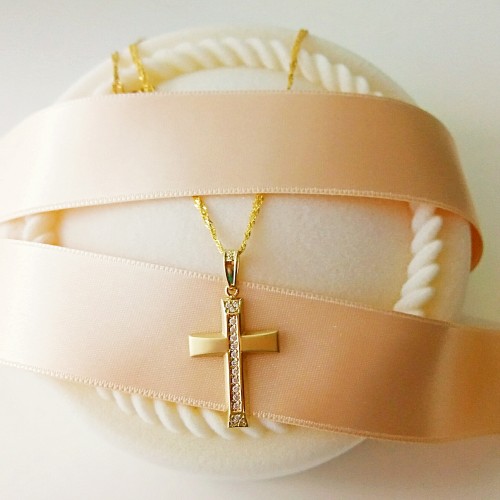 Χρυσός βαπτιστικός σταυρός Κ14 με αλυσίδα