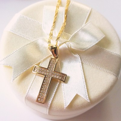 Χρυσός μασίφ γυναικείος βαπτιστικός σταυρός Κ14 με αλυσίδα