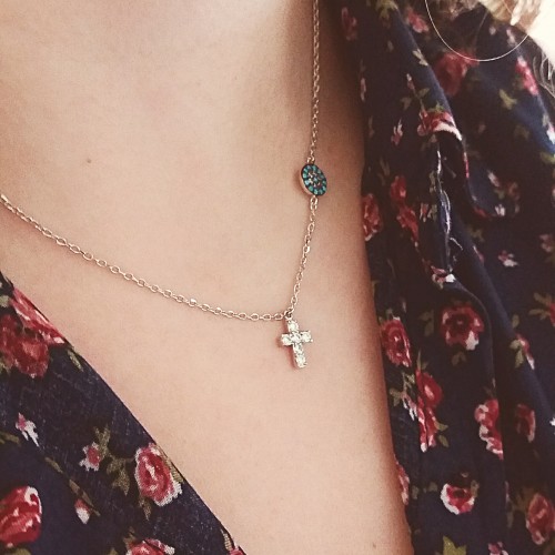 Ασημένιο κολιέ 925 με ζιργκόν και τυρκουάζ