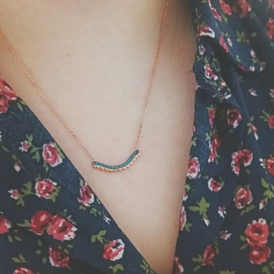 Ασημένιο κολιέ 925 σε ροζ χρώμα με τιρκουάζ