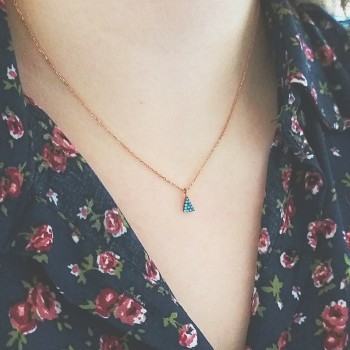 Ασημένιο κολιέ 925 σε ροζ χρώμα με τιρκουάζ