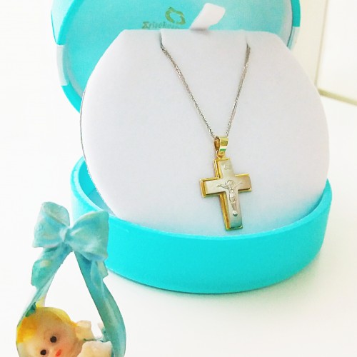 Χρυσός βαπτιστικός σταυρός Κ14 με αλυσίδα