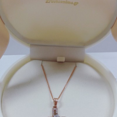 Σταυρός από ροζ χρυσό Κ14 με αλυσίδα