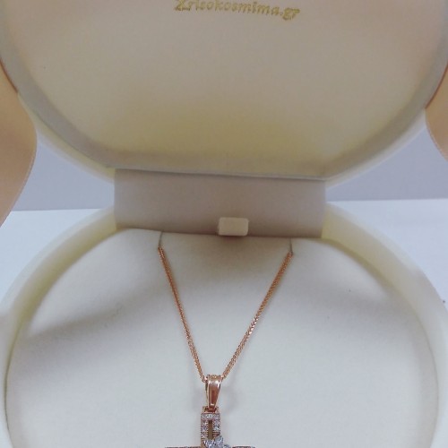 Σταυρός από ροζ χρυσό Κ14 με αλυσίδα