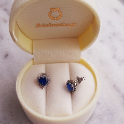 Λευκόχρυσα σκουλαρίκια καρδιές Κ14 με ζιργκόν