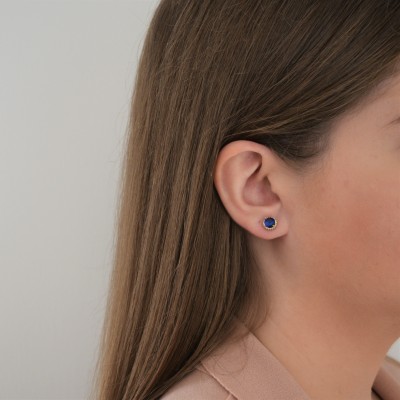 Χρυσά σκουλαρίκια Κ14 με μπλε και λευκά ζιργκόν