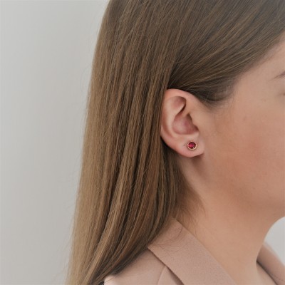 Χρυσά σκουλαρίκια Κ14 με κόκκινα και λευκά ζιργκόν