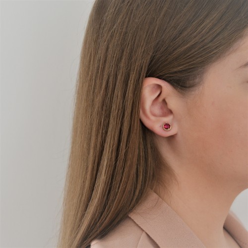 Χρυσά σκουλαρίκια Κ14 με κόκκινα και λευκά ζιργκόν