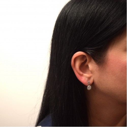 Λευκόχρυσα ημικρεμαστά σκουλαρίκια cushion Κ14 με ζιργκόν