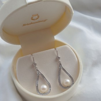 Λευκόχρυσα σκουλαρίκια Κ14 με μαργαριτάρια και ζιργκόν