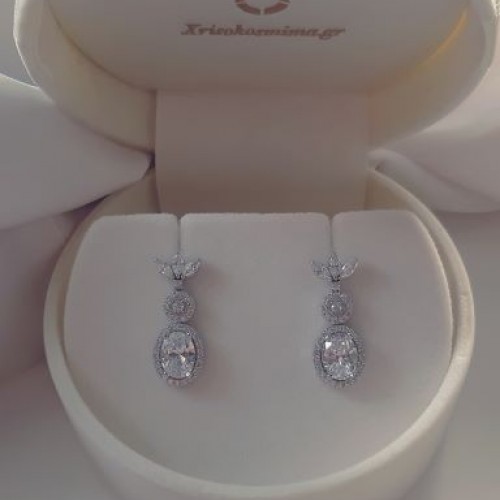 Λευκόχρυσα σκουλαρίκια Κ14 με ζιργκόν