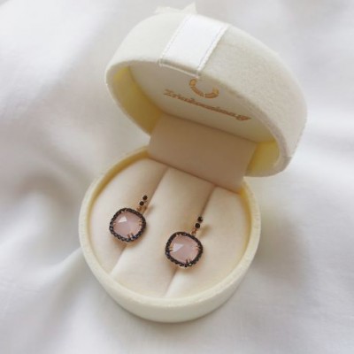 Σκουλαρίκια από ροζ χρυσό Κ14 με χαλαζία