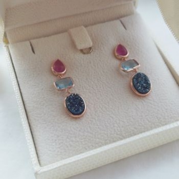 Ασημένια σκουλαρίκια 925 σε ροζ χρώμα με αχάτη