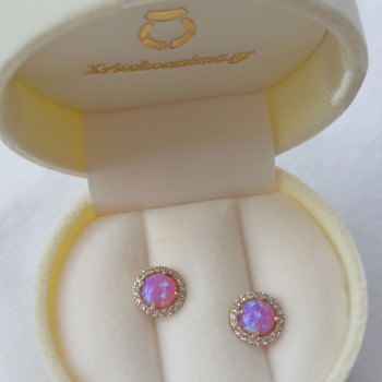 Χρυσά σκουλαρίκια Κ14 με συνθετικό οπάλιο