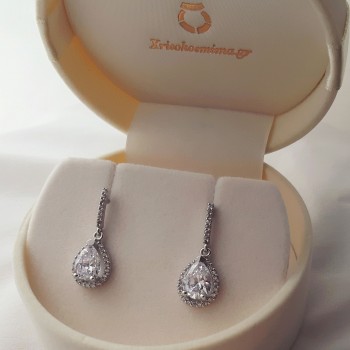 Λευκόχρυσα νυφικά σκουλαρίκια σταγόνες Κ14 με ζιργκόν