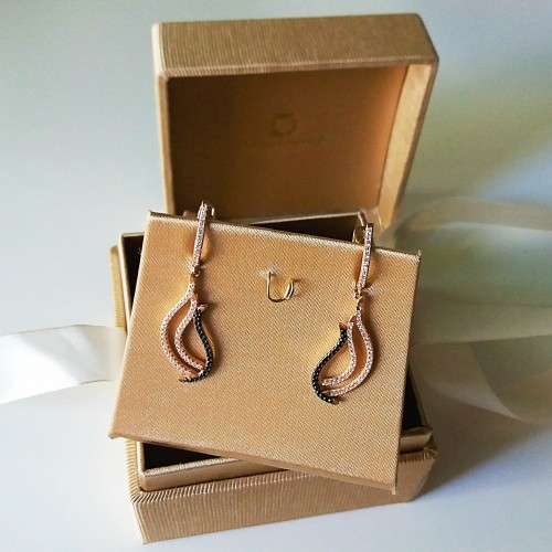 Σκουλαρίκια από ροζ χρυσό Κ14 με ζιργκόν