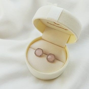 Σκουλαρίκια από ροζ χρυσό Κ14 με χαλαζία και ζιργκόν