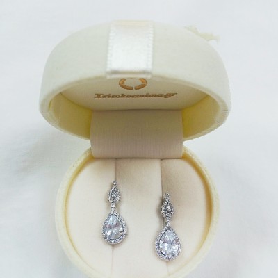 Λευκόχρυσα σκουλαρίκια νυφικά Κ14 με ζιργκόν