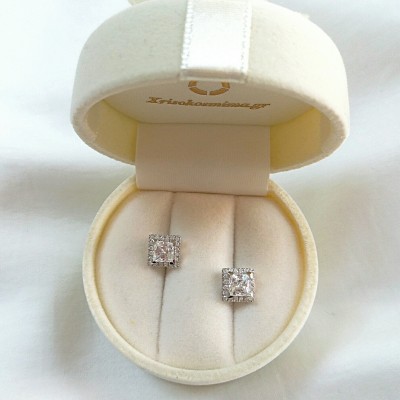 Λευκόχρυσα σκουλαρίκια Κ14 με ζιργκόν