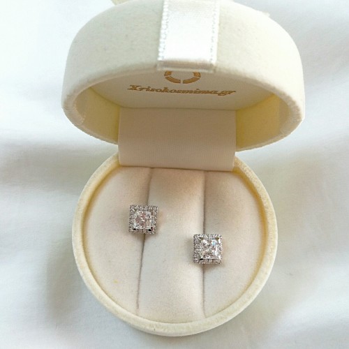 Λευκόχρυσα σκουλαρίκια Κ14 με ζιργκόν