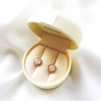 Σκουλαρίκια από ροζ χρυσό Κ14 με ορυκτό χαλαζία και ζιργκόν