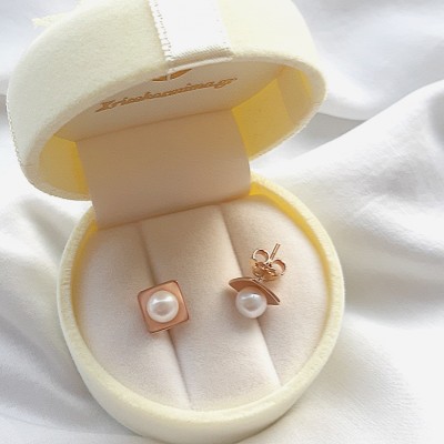 Σκουλαρίκια από ροζ χρυσό Κ14 με μαργαριτάρια