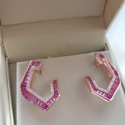 Ασημένια σκουλαρίκια 925 σε ροζ χρώμα