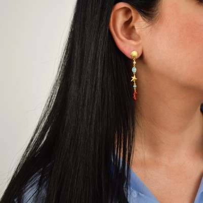 Ασημένια επιχρυσωμένα κρεμαστά σκουλαρίκια 925