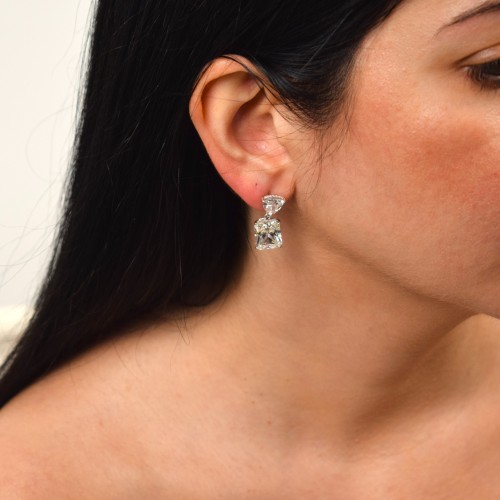 Ασημένια κρεμαστά νυφικά σκουλαρίκια 925 με ζιργκόν