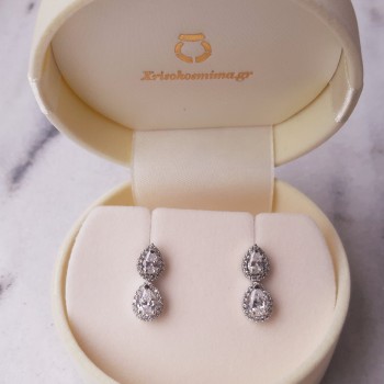 Νυφικά λευκόχρυσα σκουλαρίκια σταγόνες Κ14