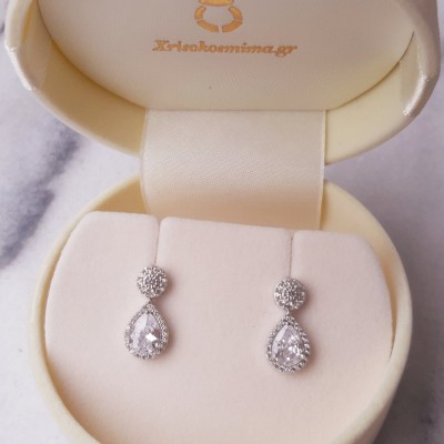 Λευκόχρυσα νυφικά σκουλαρίκια σταγόνες Κ14