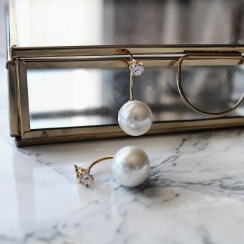 Ασημένια επιχρυσωμένα σκουλαρίκια ear jacket 925 με πέρλες