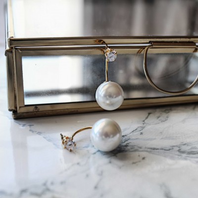 Ασημένια επιχρυσωμένα σκουλαρίκια ear jacket 925 με πέρλες