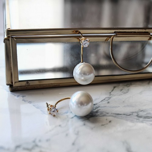 Ασημένια επιχρυσωμένα σκουλαρίκια ear jacket 925 με πέρλες