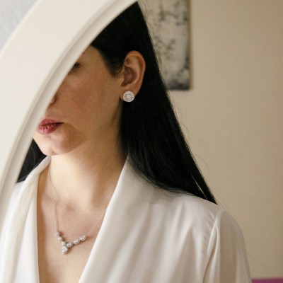 Νυφικά ασημένια σκουλαρίκια 925 με ζιργκόν