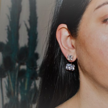 Ασημένια σκουλαρίκια ear jacket 925 σε ροζ χρώμα