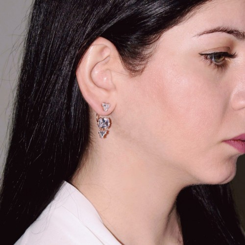 Ασημένια σκουλαρίκια ear jackets 925 σε ροζ χρώμα