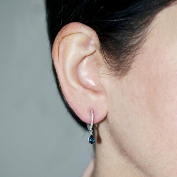 Λευκόχρυσο σετ κοσμημάτων με κολιέ και σκουλαρίκια Κ18 με London Blue Topaz και brilliant