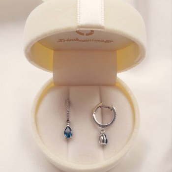Λευκόχρυσα σκουλαρίκια Κ18 με London Blue Topaz και διαμάντια