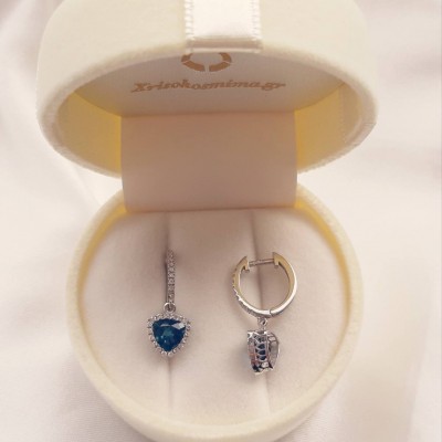 Λευκόχρυσα σκουλαρίκια Κ18 με London Blue Topaz και διαμάντια