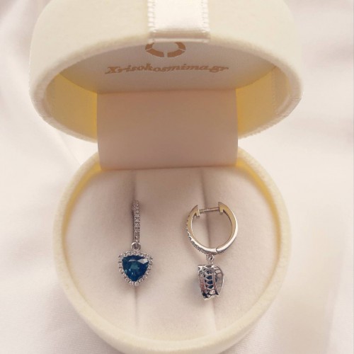 Λευκόχρυσα σκουλαρίκια Κ18 με London Blue Topaz και διαμάντια