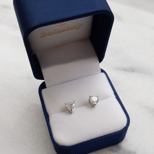 Λευκόχρυσα σκουλαρίκια καρδιές Κ14 με ζιργκόν