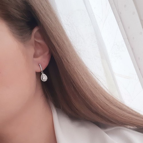 Λευκόχρυσα νυφικά σκουλαρίκια σταγόνες Κ14 με ζιργκόν