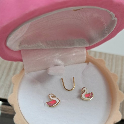 Χρυσά παιδικά σκουλαρίκια κύκνοι Κ14