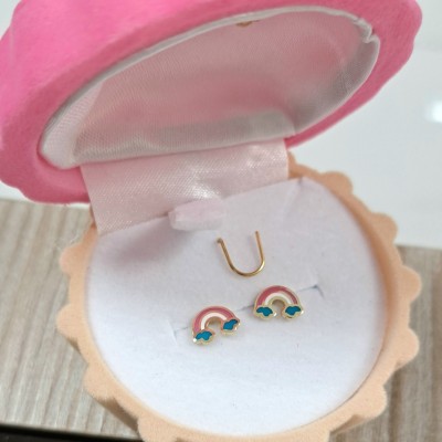 Χρυσά παιδικά σκουλαρίκια ουράνιο τόξο Κ14