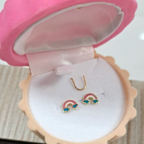 Χρυσά παιδικά σκουλαρίκια ουράνιο τόξο Κ14