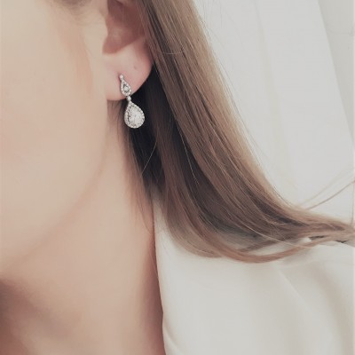 Λευκόχρυσα σκουλαρίκια νυφικά Κ14 με ζιργκόν