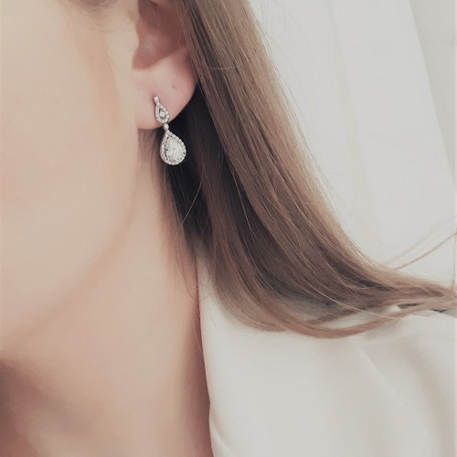 Λευκόχρυσα σκουλαρίκια νυφικά Κ14 με ζιργκόν