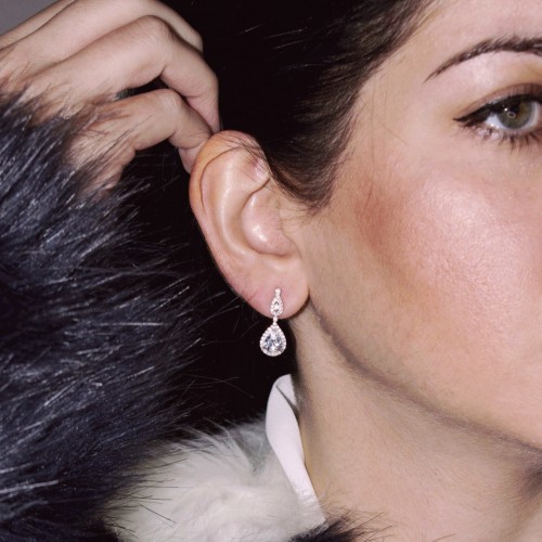 Λευκόχρυσα σκουλαρίκια νυφικά Κ14 με ζιργκόν