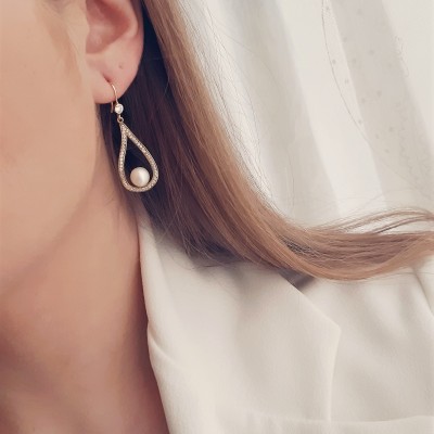 Χρυσά σκουλαρίκια Κ14 με μαργαριτάρια